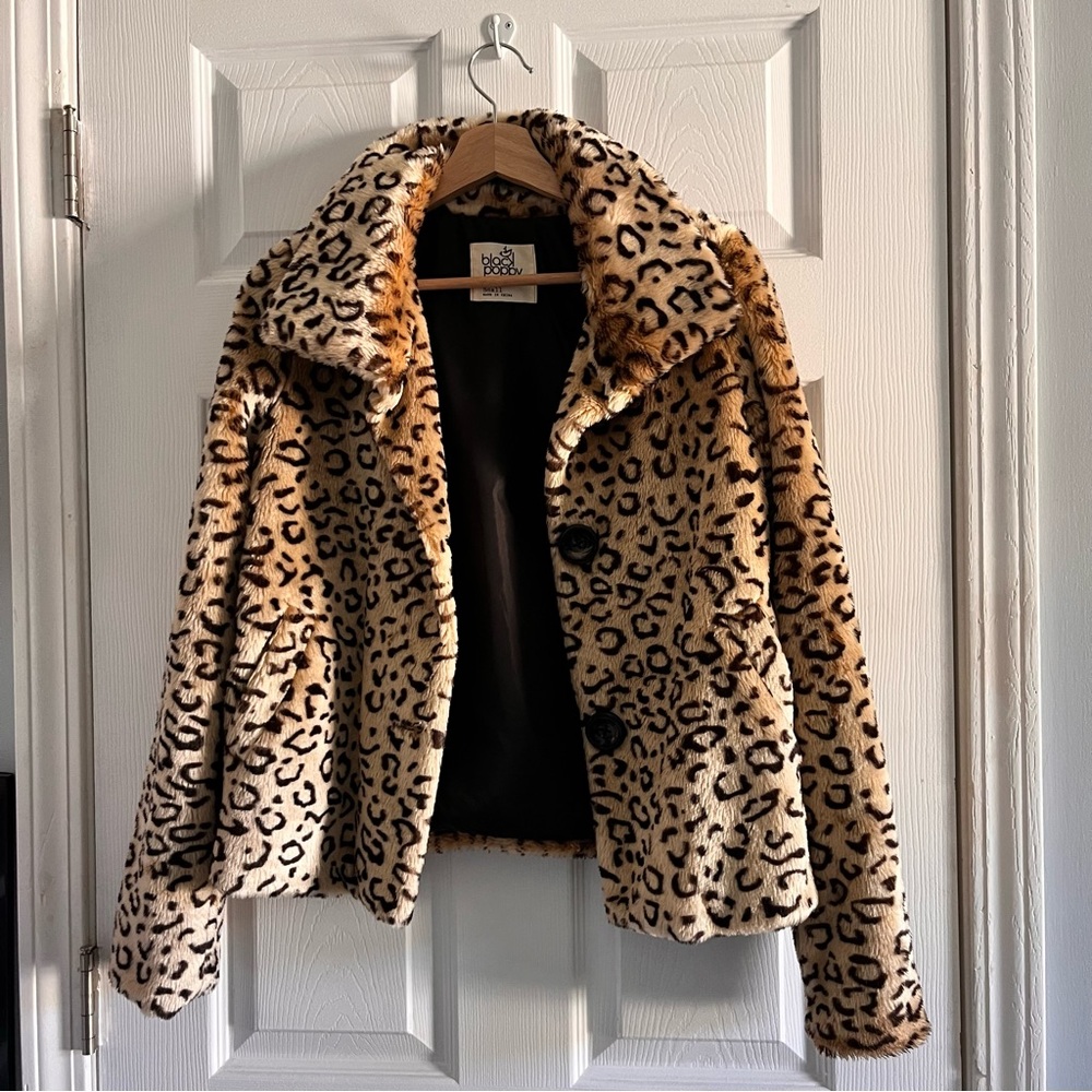 Leopard print faux fur coat